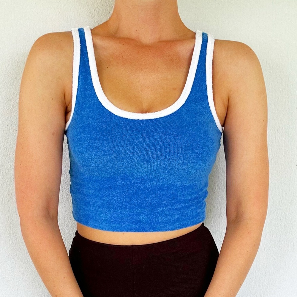 Hollister blue white sleeveless terrycloth cropped length tank top size XS